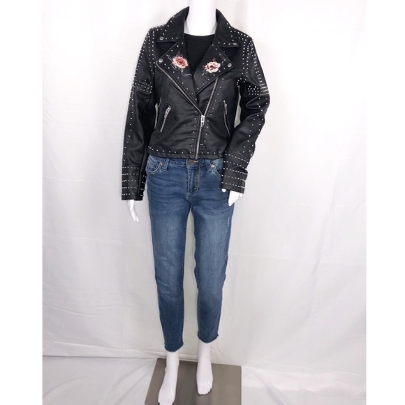 Blank NYC Black Stud Floral Vegan Leather Moto SzS - Picture 5 of 15